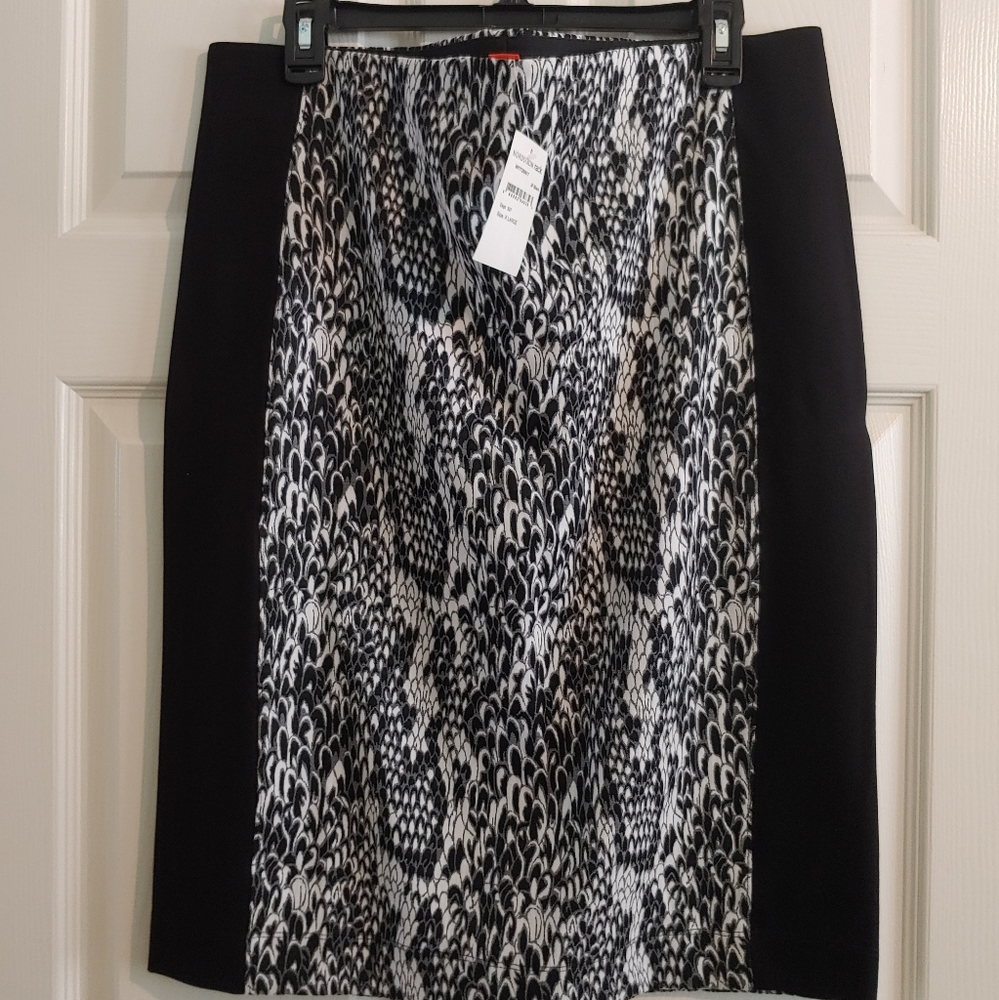 Joe Fresh Black and White Pencil Skirt with Patterned Front Panel